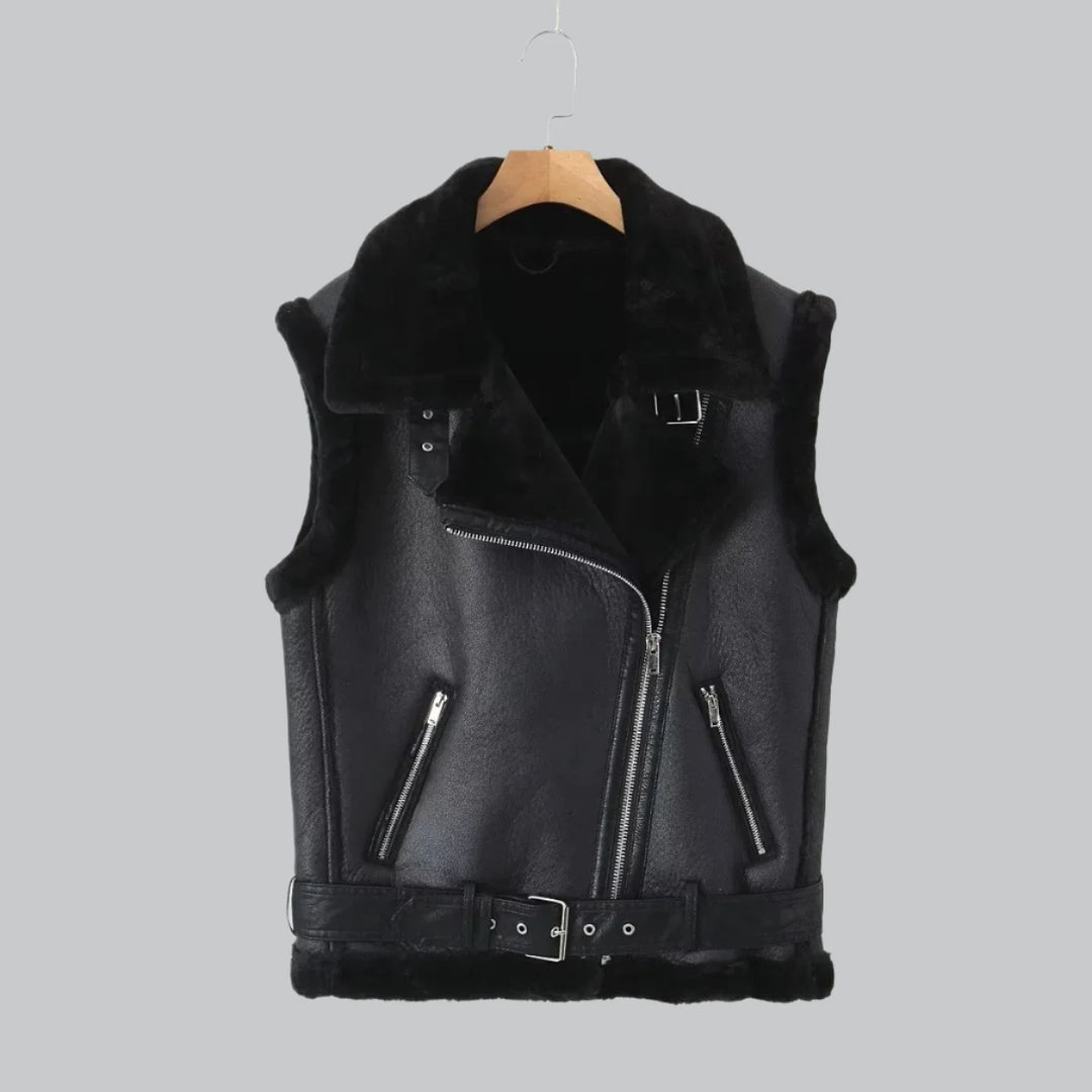 Bella - Faux Suede Shearling Bomber Vest