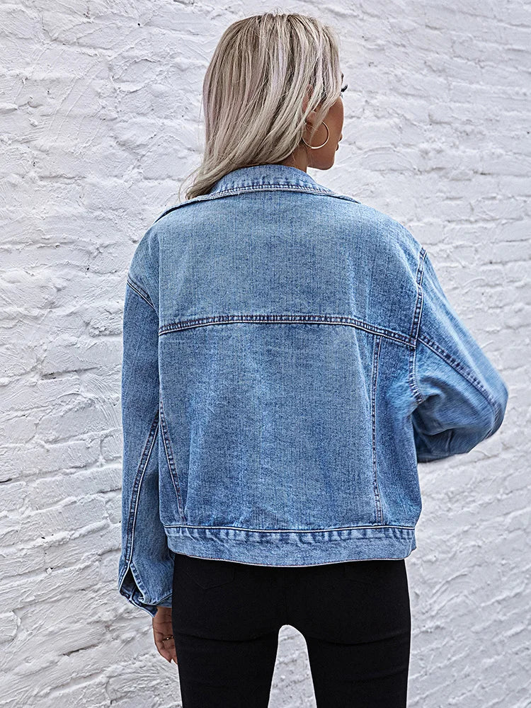 Mia - Casual Turn-Down Collar Denim Jacket for Women