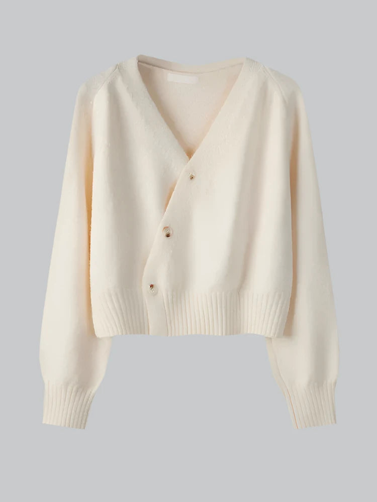 Nina - V-Neck Skew Button Knit Sweater