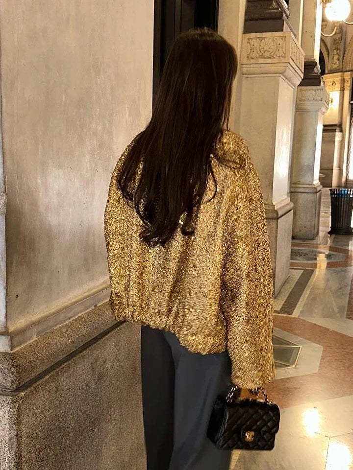 Aveline - Gold Sequins Bomber Jacket