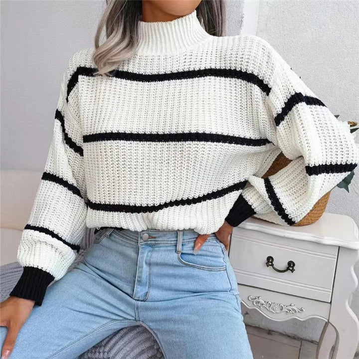 Iris - Striped Lantern Sleeve Knit Sweater