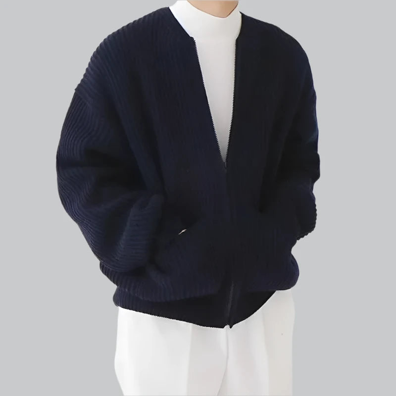 Ethan - Solid Color Slim-Fit Zip-Up Sweater