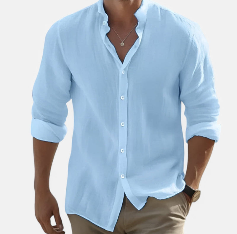 Monacogents | Casual Cotton Linen Stand Collar Shirt