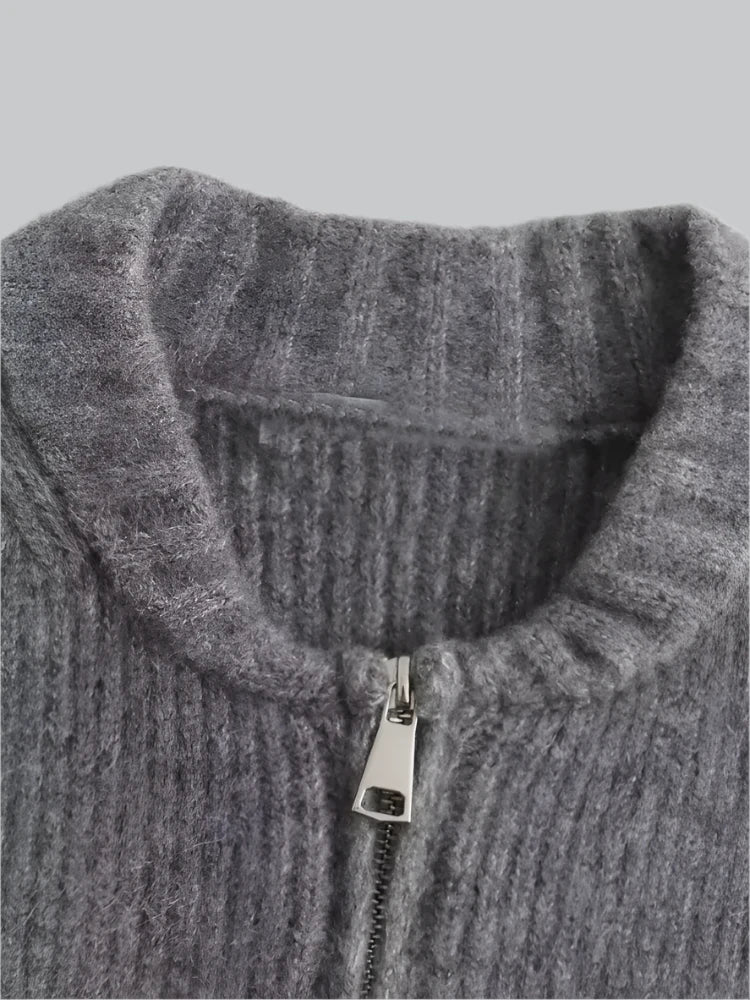 Sloane - Cozy Knit Grey Zipper Cardigan