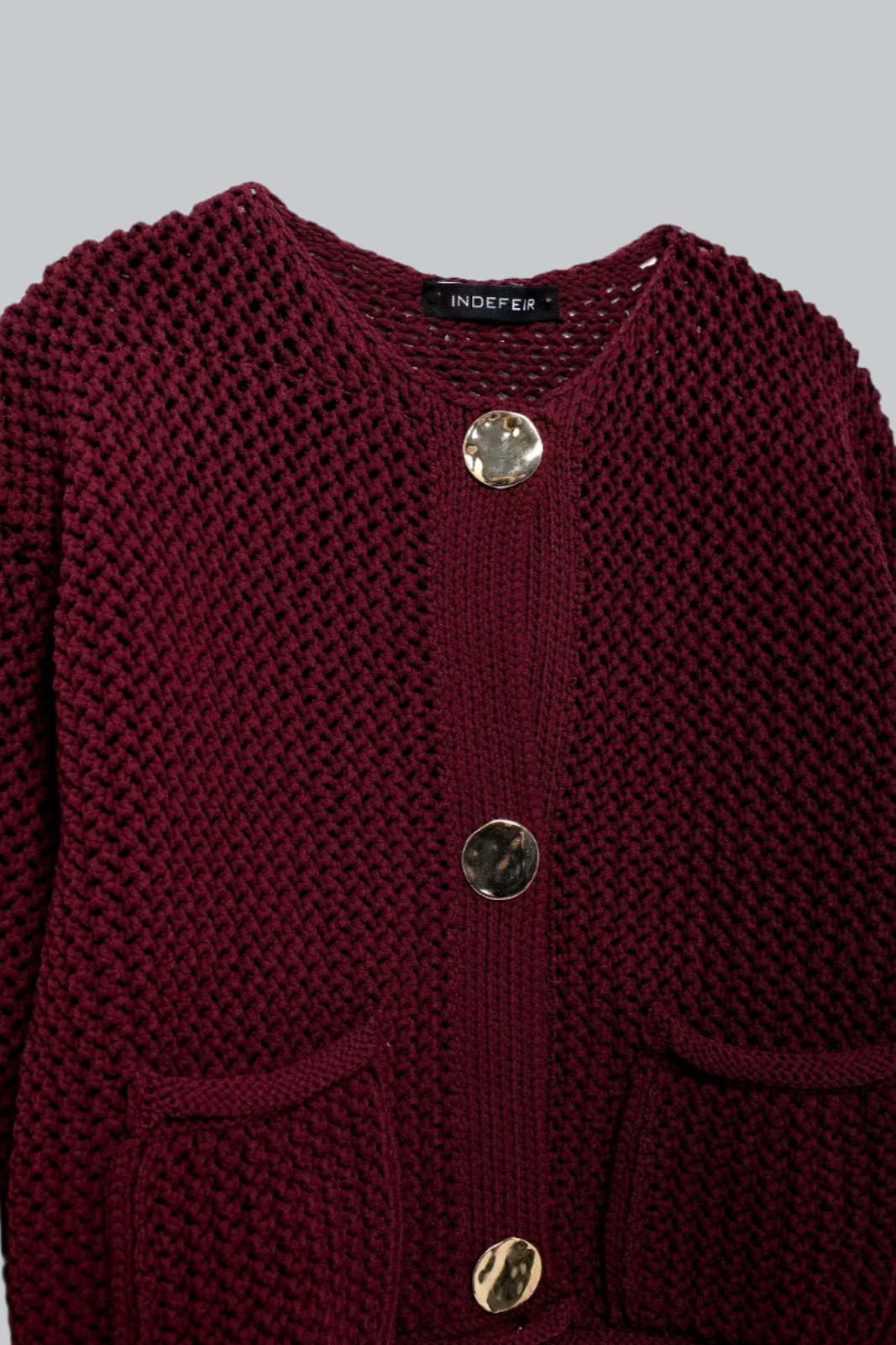 Trafza - Hollow Thick Knit Cardigan with Metal Buttons