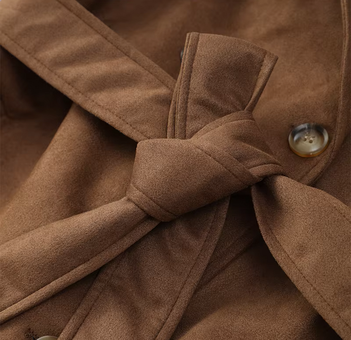 Miles - Suede Chocolate Belted Long Coat