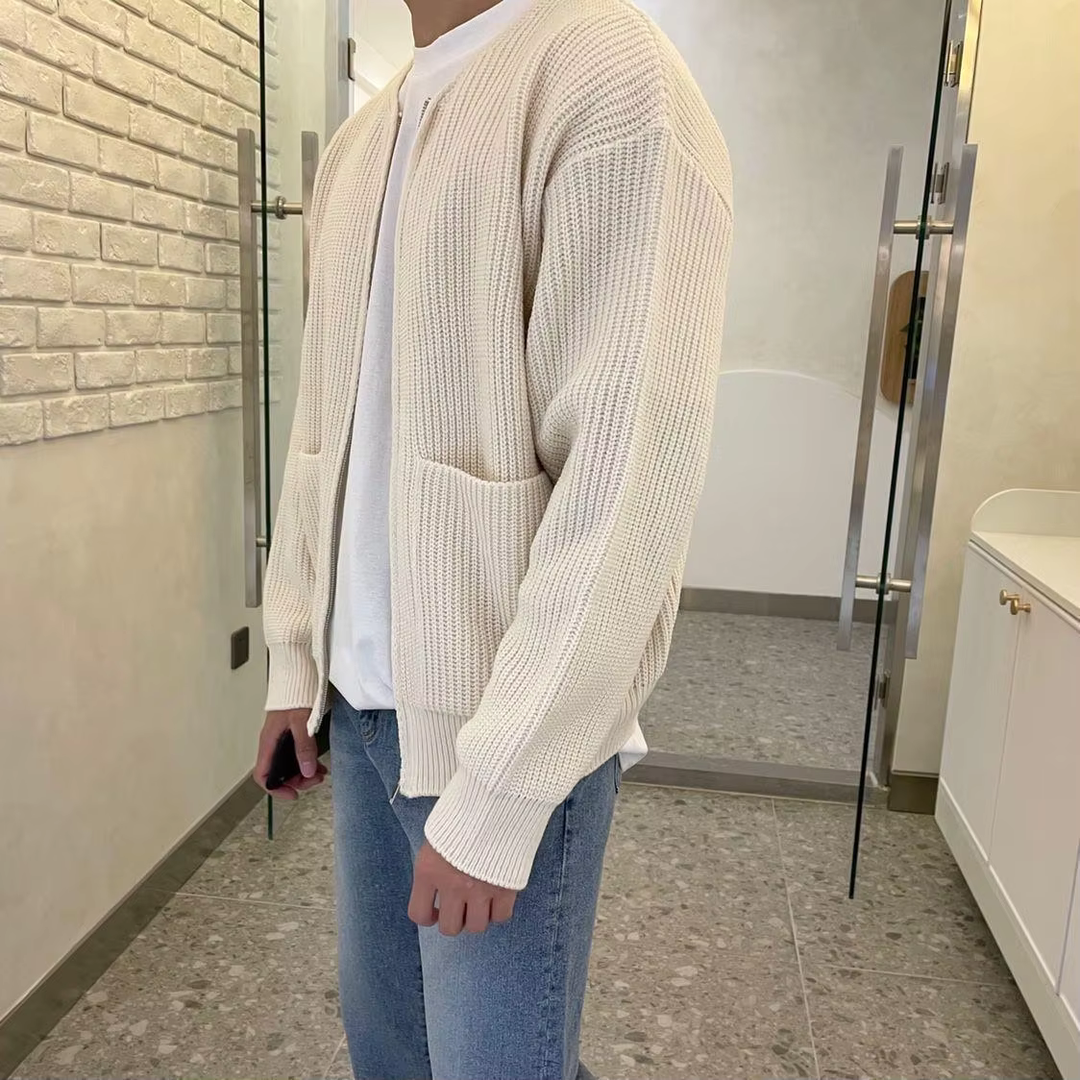 Ethan - Solid Color Slim-Fit Zip-Up Sweater