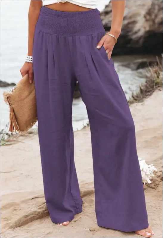 Blake - Cotton Linen Elastic Waist Wide Leg Pants