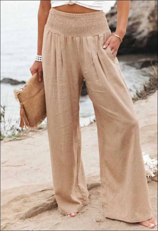 Blake - Cotton Linen Elastic Waist Wide Leg Pants