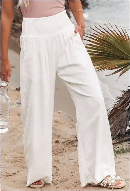 Blake - Cotton Linen Elastic Waist Wide Leg Pants