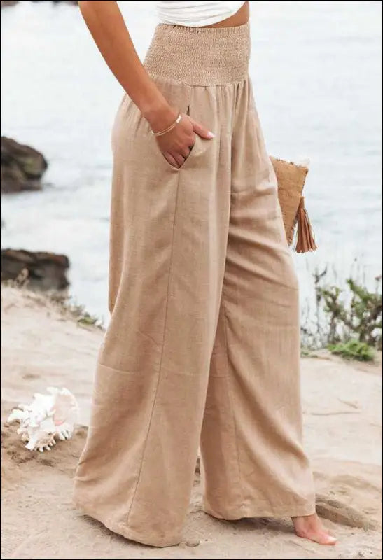 Blake - Cotton Linen Elastic Waist Wide Leg Pants