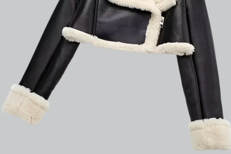 Zara - Women's Cropped Leather and Wool Blend Bomber Jacket